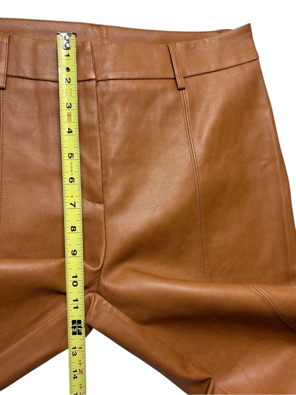7 For All Mankind Faux Leather Wide Leg Cropped Pants Camel Size S *Read - Picture 8 of 12